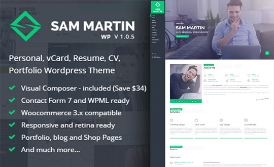 The Sam Martin Personal vCard Resume WordPress Theme 